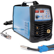 IPOTOOLS MIG-185SYN Inverter Welding Machine MIG MAG Protective Gas Welding Device with 185 Amps/Synergic Function/Cored Wire and Electrodes Suitable with MMA E-Hand/Digital Display / IGBT Technology / 230 V / Blue