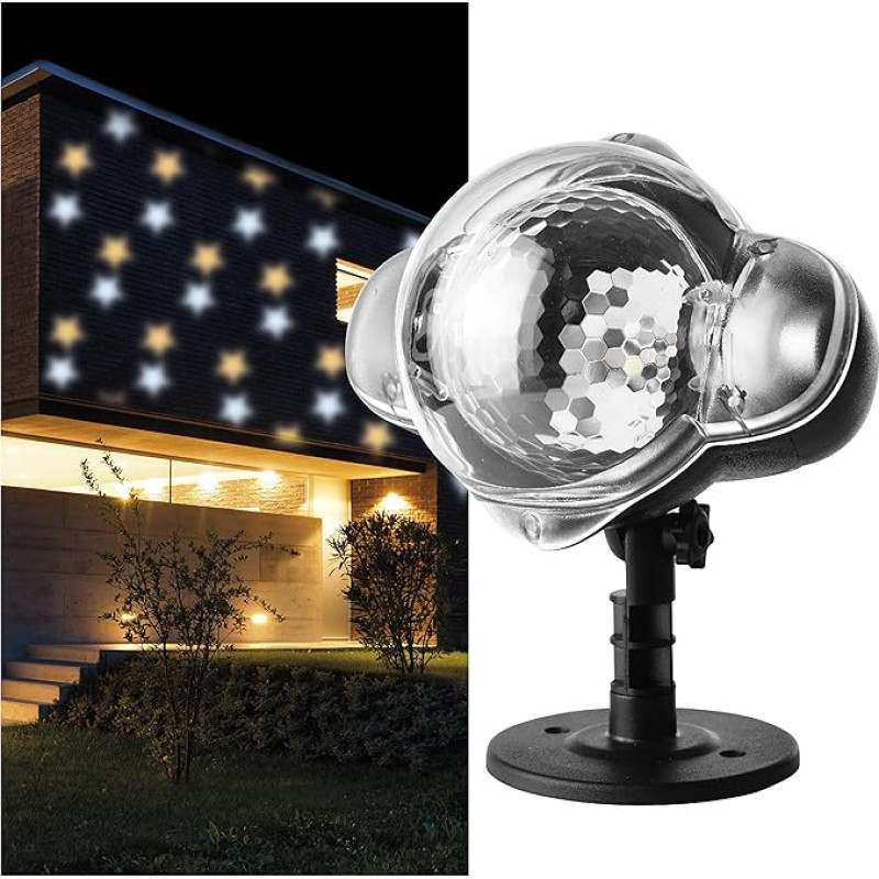 EMOS DCPN01 Star LED Projector, White and Yellow Stars, Effective Wall Lighting, Façade, Wall and Wall Projection, IP44, Christmas Lighting for Outdoor and Indoor Use, 3 m Cable, Black