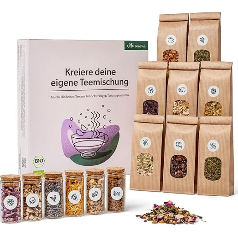 Tea Yourself Mixing Set Gift with 14 Exciting Tea Varieties - Organic Tea Gift Set for DIY Tea Mix DIY