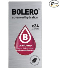 Bolero CRANBERRY 24 x 3 g | Juice Powder without Sugar, Sweetened with Stevia + Vitamin C | Suitable for Children, Athletes and Diabetics | Gluten Free and Vegan Friendly | Cranberry Flavour