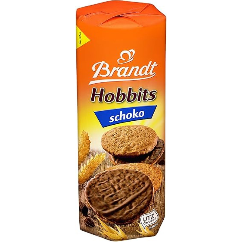 Brandt Hobbits Chocolate, 265 g Pack, Hearty Whole Grain Biscuit with Oatmeal and Chocolate, Crisp Pastries for the Whole Family, in Practical Biscuit Roll