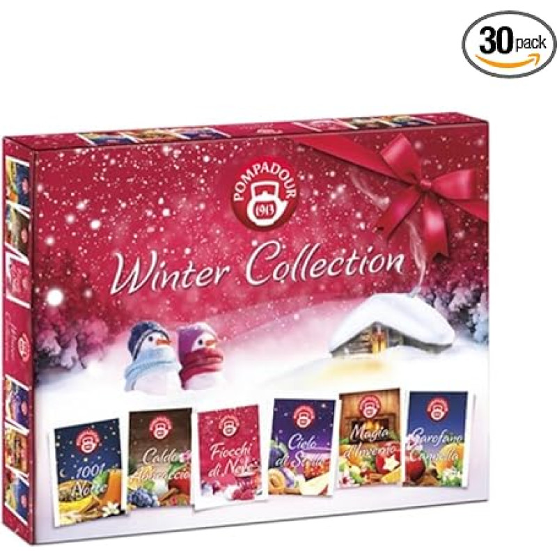 Pompadour Tè Collezione Inverno Assortimento di Tisane alla Frutta Senza Caffeina - 1 x 30 Bustine di Tè (82,5 gramų)