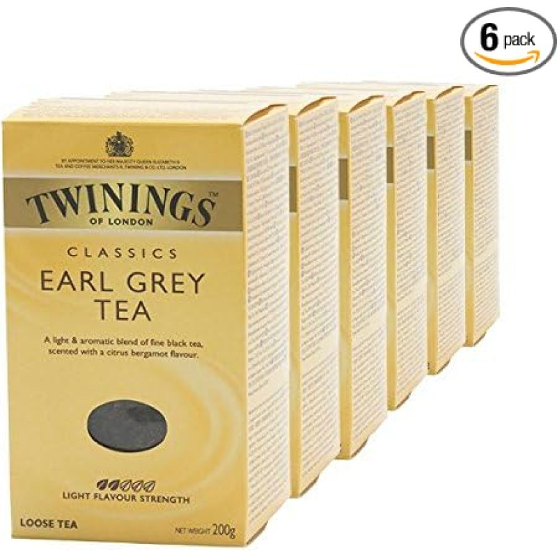 Twinings Earl Grey Tea, 200 g Loose Tea, Pack of 6