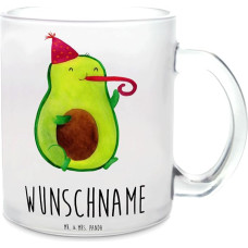 Mr. & Mrs. Panda Personalisierte Teetasse Avocado Feier - Personalisierte Geschenke, Vegan, Personalisierte Teetasse aus Glas, Party, Gesund,