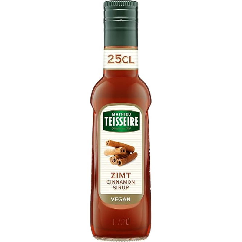 Mathieu Teisseire Cinnamon Syrup for Drinks, Soft Drinks, Cocktails, Coffee and Desserts, Bottle 25cl