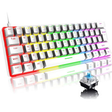 Mini 60% žaidimų klaviatūra Laidinė mechaninė klaviatūra, kompaktiška, nešiojama, 62 klavišai, UK išdėstymas, 19 RGB chromatinis apšvietimas, nuimamas C tipo USB, skirta PC, nešiojamiesiems kompiuteriams, 