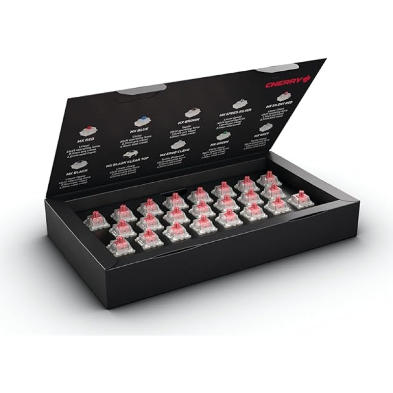 CHERRY MX RGB Silent Red Switch Kit, 23 Mechanical Keyboard Switches, for DIY, Hot Swap or Gaming Keyboard, Linear Switch without Click, Smooth & Quiet