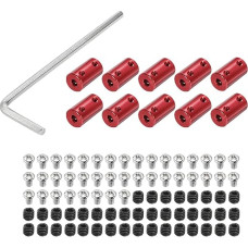 QUARKZMAN 5 mm to 5 mm Bore Rigid Coupling 25 mm Length 14 mm Diameter Aluminium Alloy Connector Red Pack of 10 with 10 Pieces Coupling 1 Piece Wrench 80 Pieces Screws