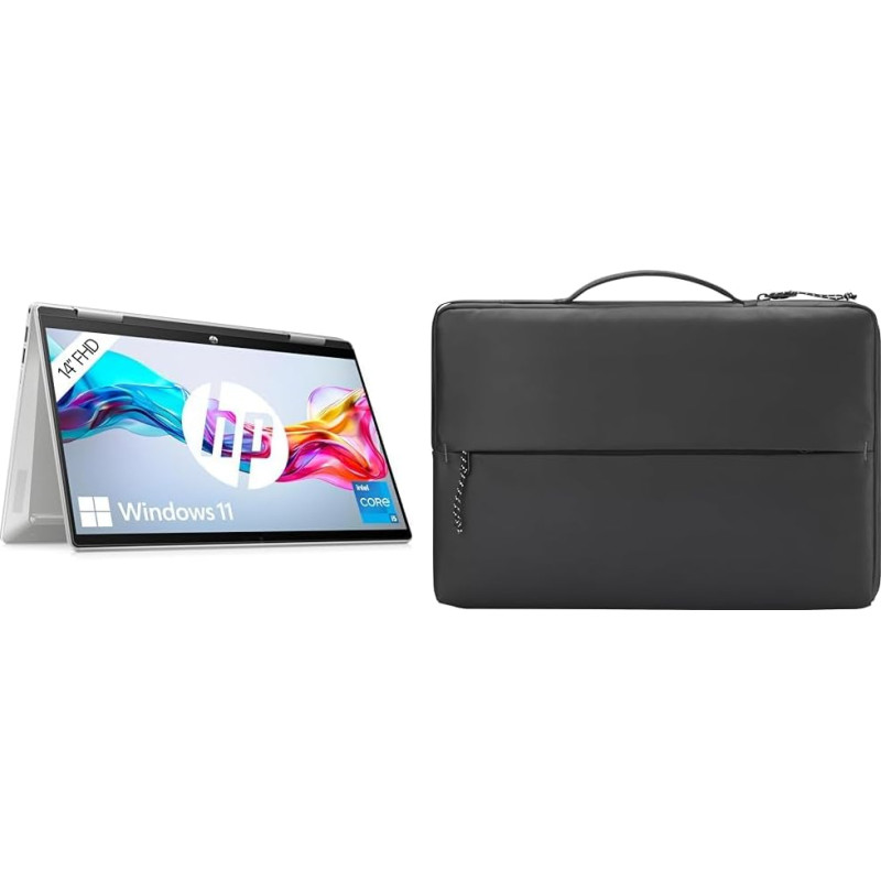 HP Pavilion x360 2-in-1 Laptop | 14 Inch FDH Touch Display | Intel Core i5-1335U | 16GB DDR4 RAM | 512GB SSD | Intel Iris Xe | Windows 11 Home | QWERTZ Keyboard | Silver with HP Sleeve Laptop Case