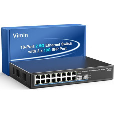 18 Port 2.5G Unmanaged Switch with 2x10G SFP, 16x2.5G Base-T Ethernet Port +2x10G SFP, 2.5Gb Network Switch Plug & Play, Metal Housing, Fanless, 19'' Rack Mount, Work for 2.5Gbps NAS, Wireless AP & PC