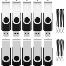 ABLAZE USB atmintinė 64 GB, 10 didelės spartos USB 2.0 atminties lazdelių, sukiojamų duomenų saugyklų, metalinių atminties lazdelių Flash Drive (juoda)