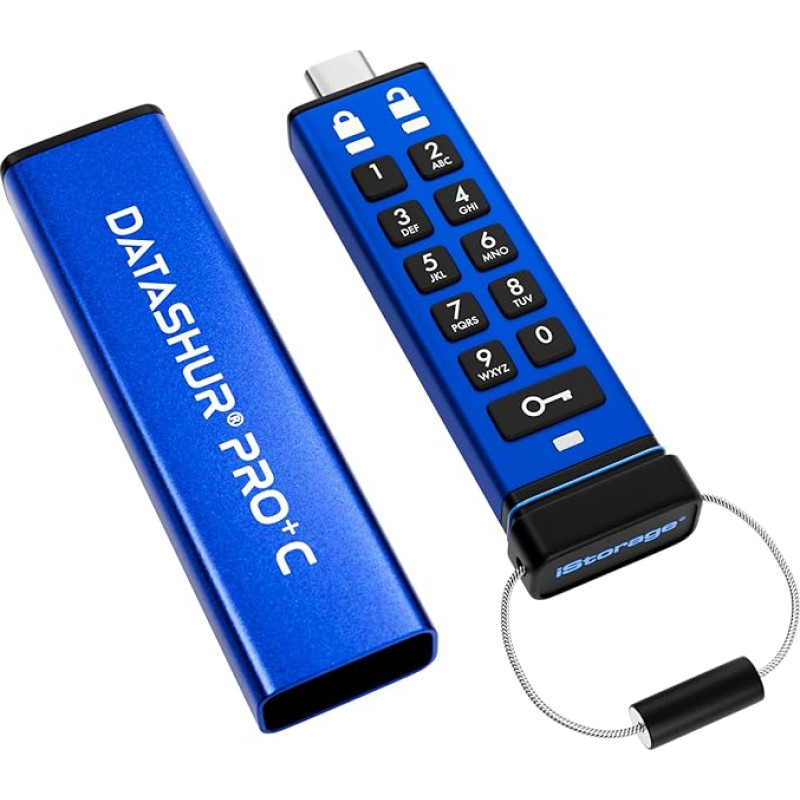 iStorage datAshur PRO+C 512 GB | Sicherer USB-Typ-C-Speicherstick | FIPS 140-3 Level 3 zertifiziert | PIN-geschützt | Typ-C-A-Adapter im Lieferumfang enthalten