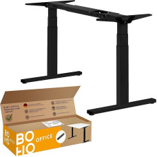 Height-adjustable desk frame, made in Germany, electrically stepless, 2 quiet motors, 3-way telescope, collision protection, premium line, black with retro switch