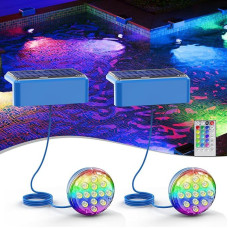 Quntis Solar Pool Lighting Underwater Set of 2, IP68 Waterproof Pool Light with Remote Control, 20 RGB Modes & Timer, Dimmable LED Pond Lighting, Magnetic Pool Decoration for Outdoor Pool Inflatable