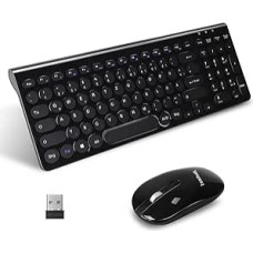 LeadsaiL Wireless Keyboard and Mouse Combo, Silent, 2.4 GHz USB Receiver, Wireless Mouse with DPI Button, for PC, Laptop, German QWERTZ Layout, Battery Operated, Black