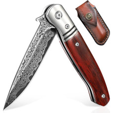 DRAGON RIOT Damasko sulankstomas peilis, aukštos kokybės kišeninis peilis, pagamintas iš VG10 nerūdijančio plieno, skirtas vienai rankai, su odiniu dėklu, Damasko peilis, skirtas žygiams, Bushcraft, stovyklavimui, dovanos vyrams