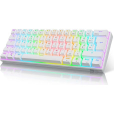 RK ROYAL KLUDGE RK61 RGB 60% Mechanical Gaming Keyboard, Wireless/Wired Bluetooth Keyboard with Hot Swap Enabled Clicky Blue Switch, Compatible with Multiple Devices, White (QWERTZ)