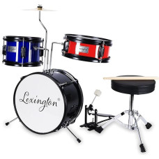 Children's Drum Set for Beginners, from 3-9 Years, 14 Inch 3 PC Junior Drum Kit with Snare, Tom, Bass Drum, Pedal, Throne, Cymbals, Drumsticks and Silent Mats (Red, Blue, Black)
