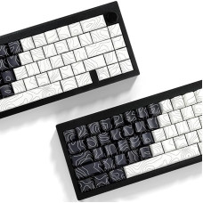 Sunzit PBT Keycaps, Black & White Topographic 131 Keys Custom Cherry Profile Dye Sublimation Shine Through Side Print Keycaps for ISO/ANSI UK Layout Mechanical Gaming Keyboard (Black & White)