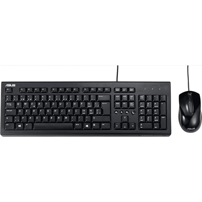Asus U2000 Keyboard and Optical Mouse Set (German Layout, QWERTZ Keyboard, 3 Buttons Mouse) Black