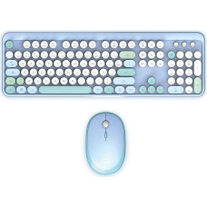 ML313887 - Combo Pure Color Wireless Keyboard and Mouse, AZERTY, Flat and Sensitive Keys, Compact Design, Shortcuts, Numeric Keypad, Windows Compatibility - Blue