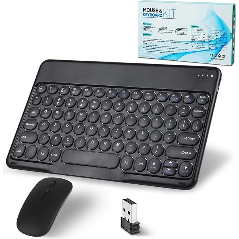Bluetooth Wireless Keyboard with Mouse 2.4 GHz Mini Keyboard Ultra Thin Wireless Keyboard Mouse Set for iPad, Mac, Laptop, Tablet, Surface, Phone, Windows/Android/iOS, QWERTY, Upgrade, Black