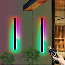 Lauko RGB sieninis šviestuvas, 16 spalvų reguliuojamas sieninis šviestuvas IP65 vandeniui atsparus kalėdinis sieninis šviestuvas 3000K-6000K su nuotolinio valdymo pulteliu, 10-100 % reguliuojamas lauko sieninis šviestuvas kiemui, vilai, tvorai 100 cm