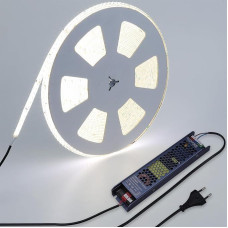 BENLUN 48 V LED juosta 20 m, LED juosta 6000 K Cool White Lauko LED juosta IP65 atspari vandeniui, labai ryški 150 W, nuimama, lipni, su maitinimo šaltiniu ir kištuku