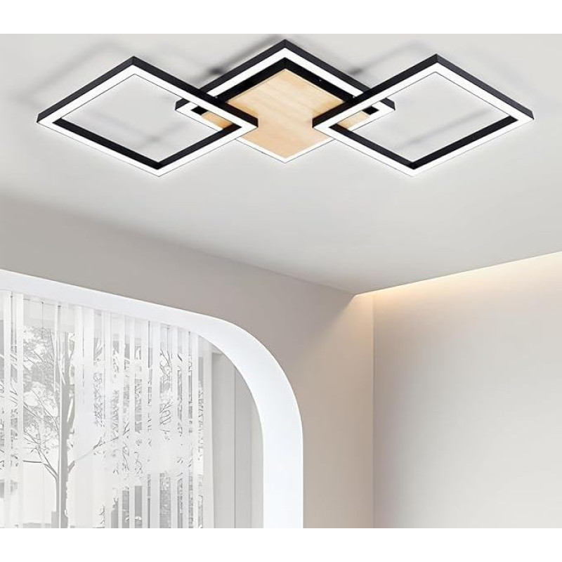 BrightFly 24W LED Ceiling Light, 6500K Cool White, 3100LM Built-in LED, Flush Mount Light for Bedroom, Living Room, Lounge (3 Black Squares)