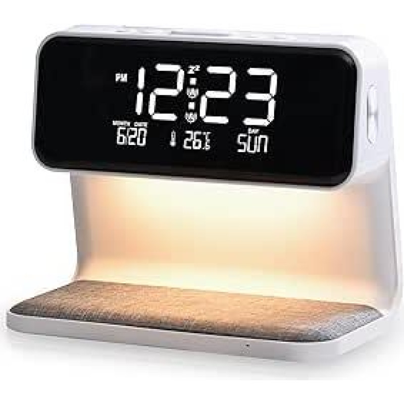 WILIT 10 W Bedside Lamp with Charging Function, Wake Up Light, Alarm Clock, Touch Dimmable, Night Light, Table Lamp with 3 Levels of Brightness for Bedroom, Living Room, Office