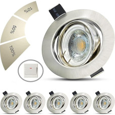 Set of 6 LED Recessed Spotlights, 230 V, Swivelling, Dimmable, Ultra Flat, 6 W Spotlights, 500 lm, Neutral White, Recessed Lights for Bedroom, Kitchen, Living Room