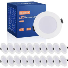 20 LED prožektorių, 230 V, LED įleidžiami prožektoriai, plokšti 5 W, 450 LM, IP44, įleidžiami šviestuvai vonios kambariui, neutrali balta 4000 K, skylės skersmuo 75-90 mm, lubų prožektoriai gyvenamosioms patalpoms