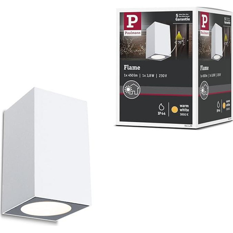 Paulmann Flame 94329 LED Outdoor Wall Light IP44 Square Including 1x 3.8 Watt White Aluminium 3000 K