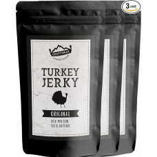 Craftsman Turkey Jerky Original, 100% Natural Dried Meat from Turkey Fillet, No Sugar, 78% High Protein, Meat Snack for Travel, Sports and Office (3 x 50 g)
