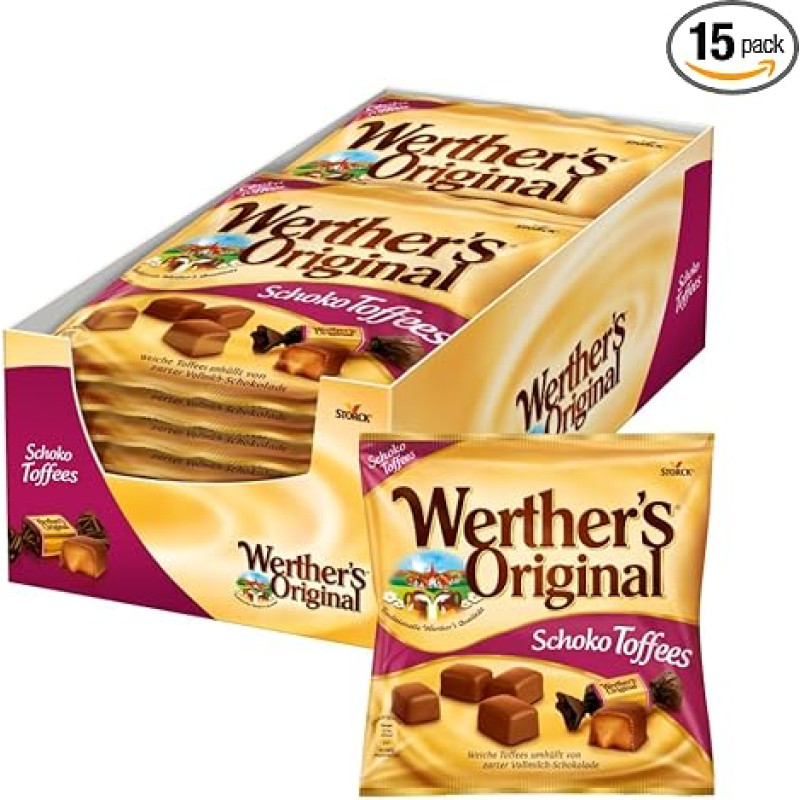 Werther's Original Chocolate Toffees - 15 x 180g - Caramel Toffees Coated with Milk Chocolate (30%)