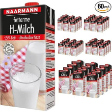 Naarmann Milk Low Fat H Milk 1.5% Fat Durable Milk, 1 Litre Each, Pack of 60 + pufai