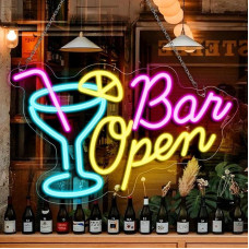 inShareplus Bar Open Neon Sign, Cocktail Light Advertising for Wall, Dimmable Bar Sign with USB Operation, Open Sign for Bar, Home Bar, Club, Bistro, Party, Open Sign for Shop Window Decorations