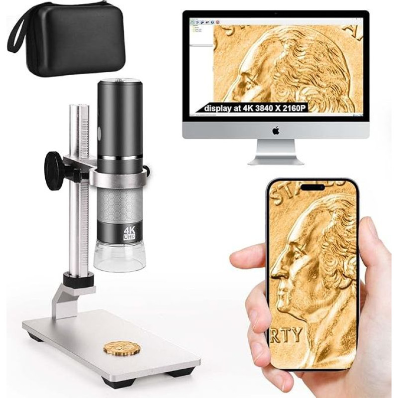 Ninyoon 4K WiFi Microscope with Professional Stand + Case for iPhone Android PC, 50-1000X Digital USB Microscope HD Camera for All Mobile Phones iPad Android Tablet Windows Mac Chrome Linux