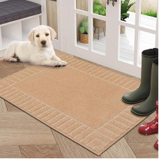 BEQHAUSE Indoor Door Mat, Super Absorbent Dirt Trapper Mat, Non-Slip Machine Washable Door Mat, Dirt Catcher Rug for Dog, Entrance, Front Door, 60 x 90 cm, Beige