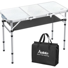 Anbte Camping Table Folding Aluminium 88 x 40 cm (L x W) 3 Adjustable Heights Portable Picnic Table with Storage Net Garden Table Suitcase Table for Camping Party (Black)