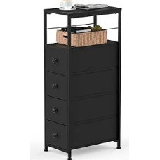 Siaura komoda su 4 medžiaginiais stalčiais, komoda su stalčiais, sandėliavimo bokšto spinta, skirta miegamajam, svetainei, virtuvei, biurui, prieškambariui, 87 x 40 x 25,4 cm, juoda