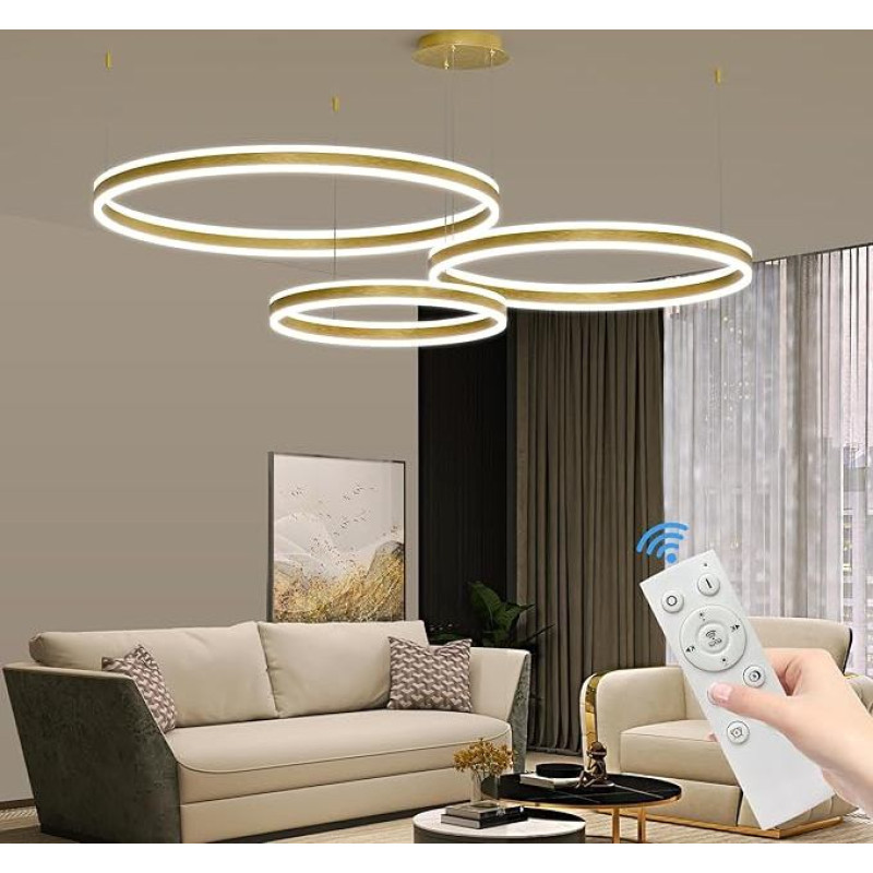 LED pakabinama šviesa 3 žiedai 40 + 60 + 80 cm šviesos valgomasis kambarys pakabinti Dimmable atminties funkcija nuo 10 % iki 100 % apvalus apatinis viršus dvigubas šviečiantis šviestuvas 3000 K - 6000 K pakabinami žibintai gyvenimui