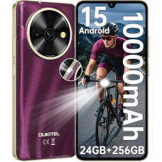 OUKITEL C59 Pro Android 15 Smartphone Without Contract - 10000mAh 24GB + 256GB 6.88 Inch 90Hz Mobile Phone Cheap 13MP + 5MP Camera 120LM Torch, NFC, GPS, Dual SIM 4G Simlock-free Mobile Phones, Purple