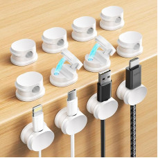 COCOMAX Pack of 12 Cable Holders, Self-Adhesive Cable Clips, Adjustable Cable Holder, Magnetic Cable Organiser, Strong Adhesive Charging Cable Holder, Cable Management for Desk, Bedside Table, White