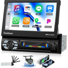 OiLiehu automobilinis radijas 1Din su CarPlay Android Automobilinis 7 colių elektrinis ištraukiamas ekranas automobilinis radijas MP5 multimedijos grotuvas su Mirror Link/Bluetooth/FM/SWC/AUX/EQ/USB/TF lizdas/Reversing Camera