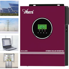 Anern 2000W 2KW hibridinis saulės inverteris iš 12VDC į 230VAC 2000W, integruotas MPPT 80A saulės įkroviklis, maks. 400 V PV įėjimo įtampa, veikia su švino ir ličio akumuliatoriais (2 kW)