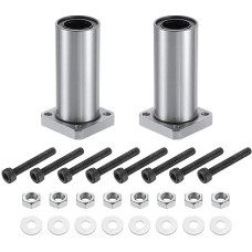 QUARKZMAN LMK20LUU Linear Ball Bearing 20 mm Bore 32 mm OD 80 mm Length Round Flange Nickel Coated with Screws for CNC Machine 3D Printer Pack of 2