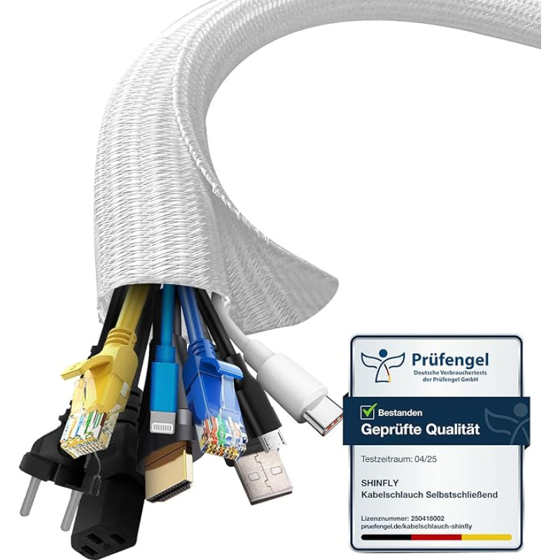 Shinfly Flexible Cable Duct for TV and Computer Diameter 16-28 mm White 5 m