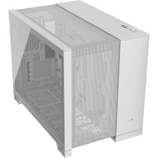CORSAIR 2500D Airflow mATX kompiuterio korpusas - be ventiliatoriaus - dviejų kamerų dizainas - didelis aušinimo lankstumas - suderinamas su atvirkštinio jungimo pagrindine plokšte - baltos spalvos