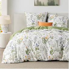 BEDSURE Bed Linen 240 x 220 cm Cotton Green - Bed Linen Sets 240 x 220 cm Duvet Cover 3-Piece with 2 Pillowcases 80 x 80 cm Reversible Bedding Sage Green Flowers Pattern with Zip